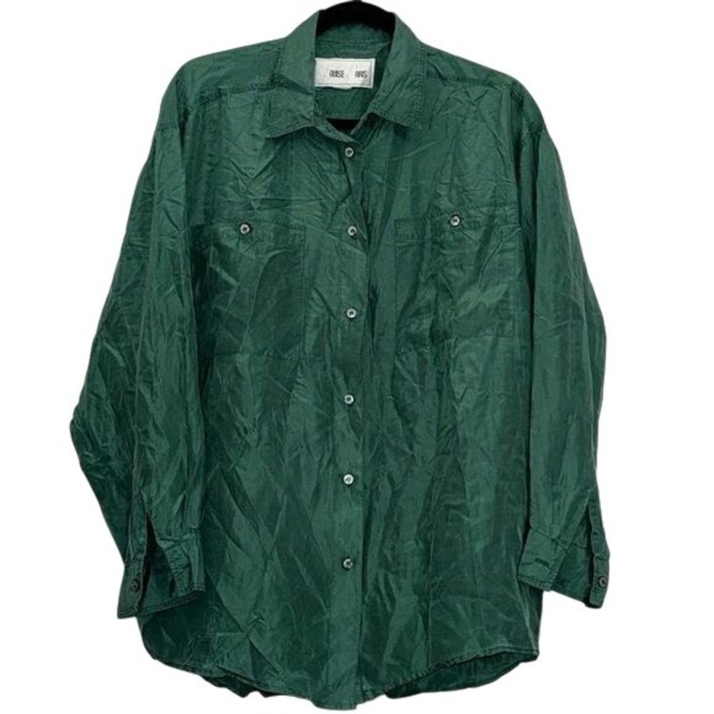 Vintage Louise Paris Green Satin Button-Up Shirt L